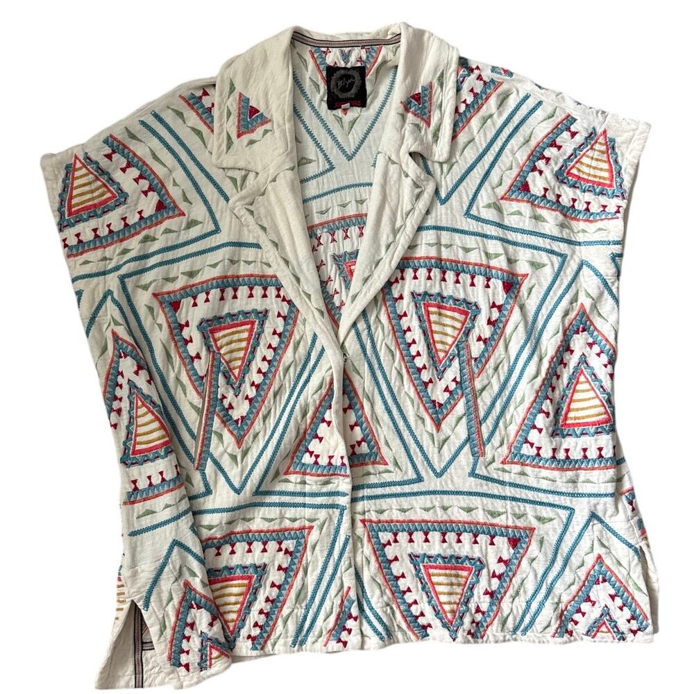 Johnny Was Biya Zendaya Embroidered Notched-Collar Kimono Pockets Size Small - Picture 10 of 11